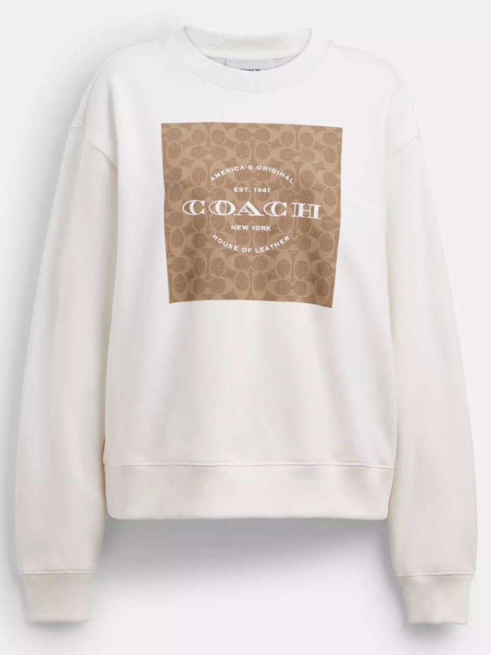 Coach Signature Crewneck Cream/white Sweatshirt with Tan Logo Square - XL